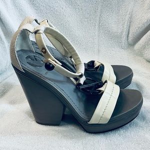Ivory and grey leather Reed Krakoff platform sandals